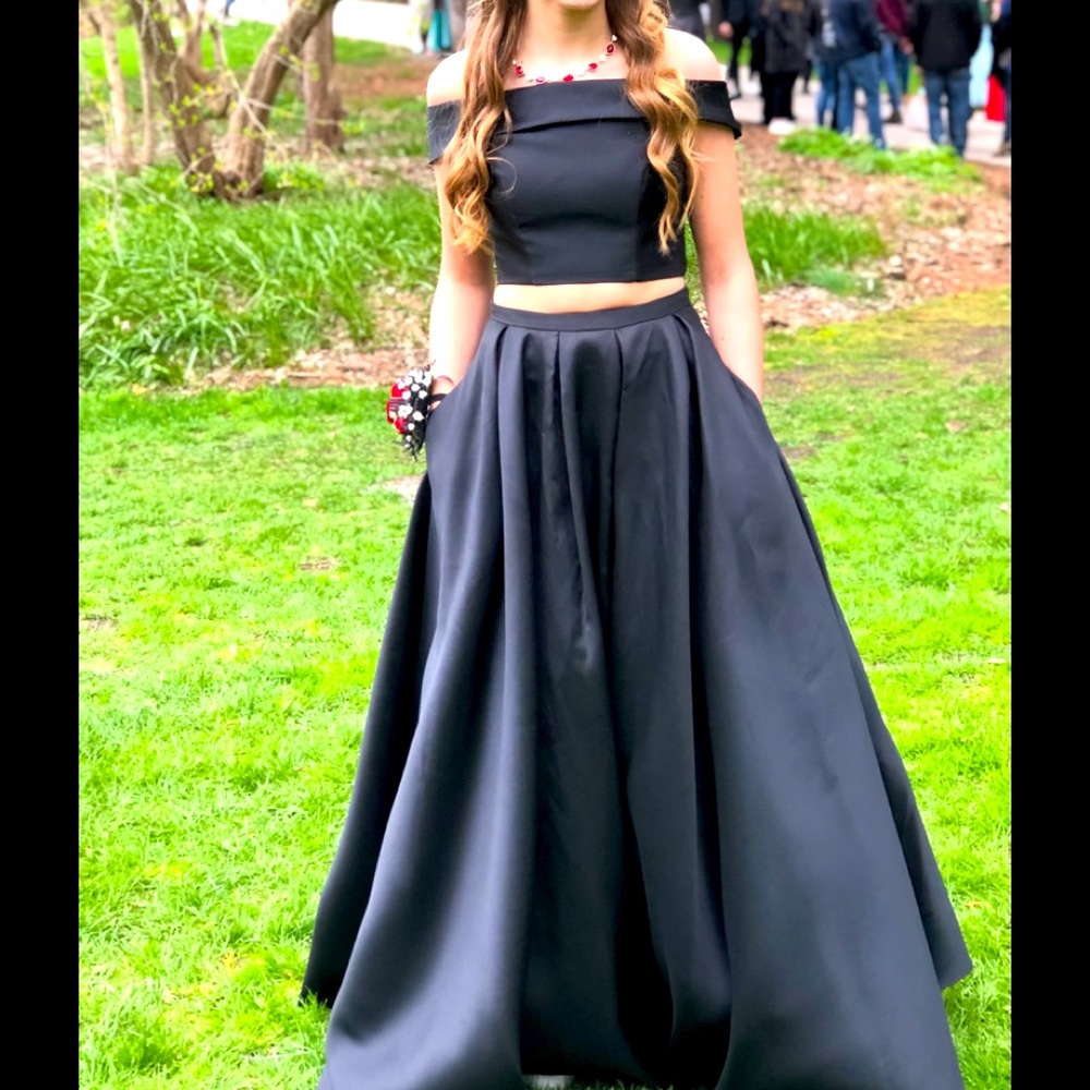 2 piece black prom dress